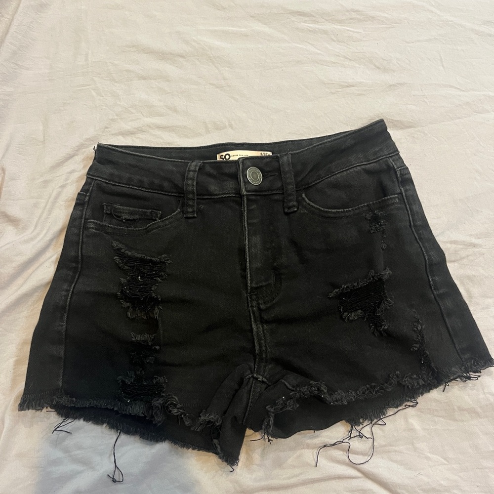 SO Women's Black Ripped Jean Shorts